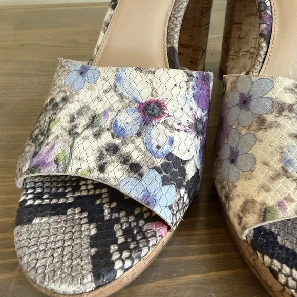 Vince Camuto Womens 10M Floral‎ Reptile Ciestie Cork Platform Heels - Picture 4 of 10